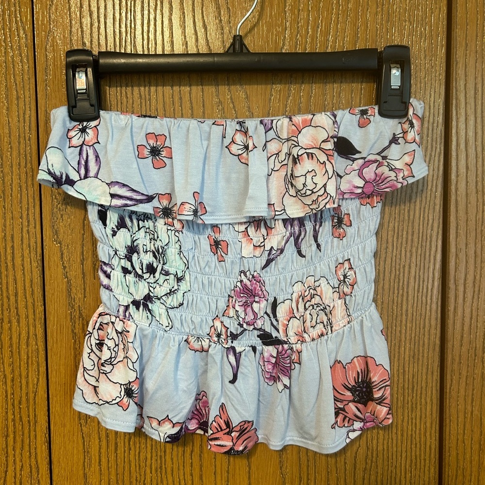 Floral ruffle tube top
